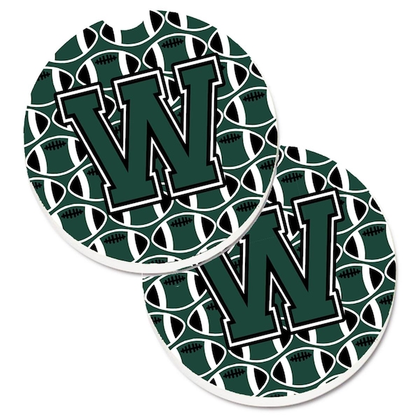 Carolines Treasures Letter W Football Green and White Set of 2 Cup Holder Car Coaster CJ1071-WCARC - main
